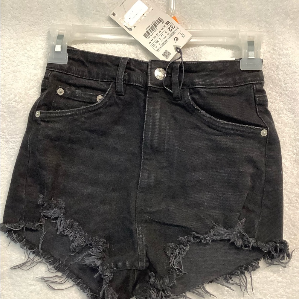 Zara black denim cutoff shorts New NWT - Picture 3 of 6